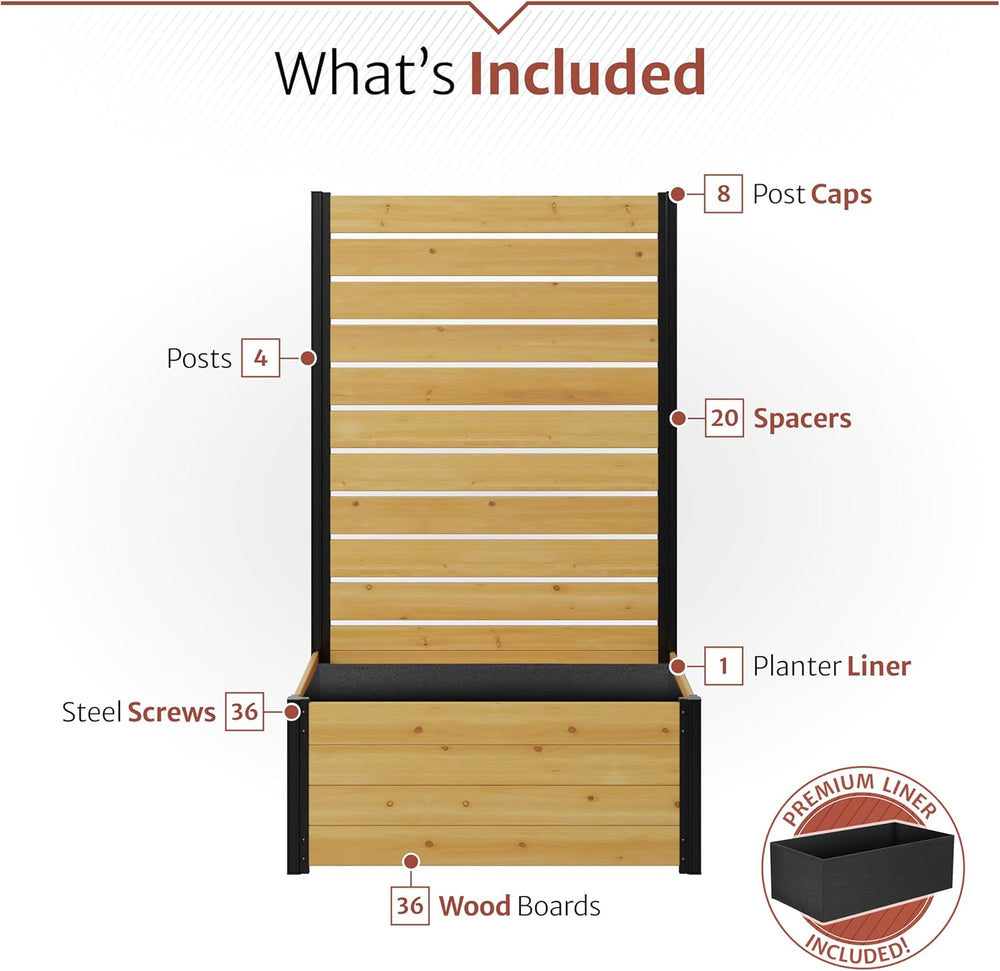 Enclo 6ft Concord Privacy Screen w/Planter Box, Freestanding, Cedar Wood