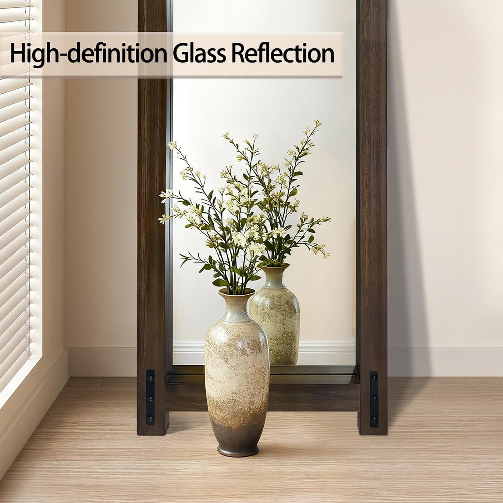 Full Length Mirror with Wood Frame ，60" x 21" Standing Full Body Fl...