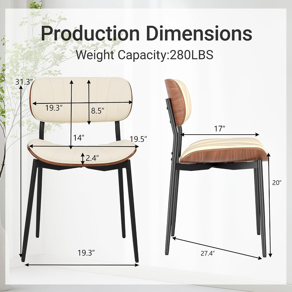 Modern Dining Chairs Set of 2,Upholstered PU Leather Kitchen Chairs,Beige
