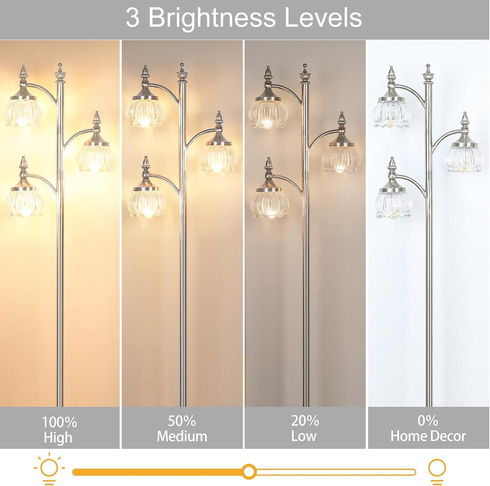 JUNNAI Brushed Nickel Floor Lamps for Living Room Silver Flower Standing Lamp...