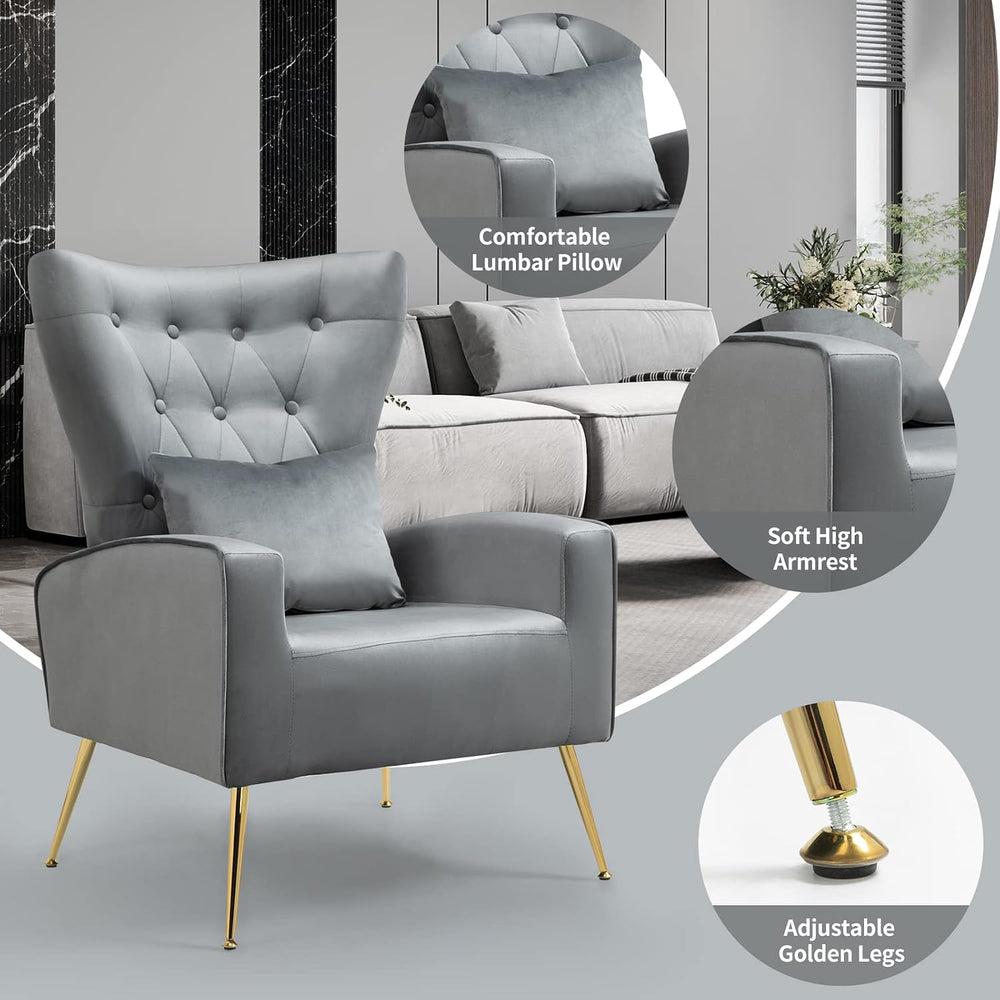 ZJhome Button- Tufted Living Room Chairs, WingBack Velvet Accent Chair Armcha...