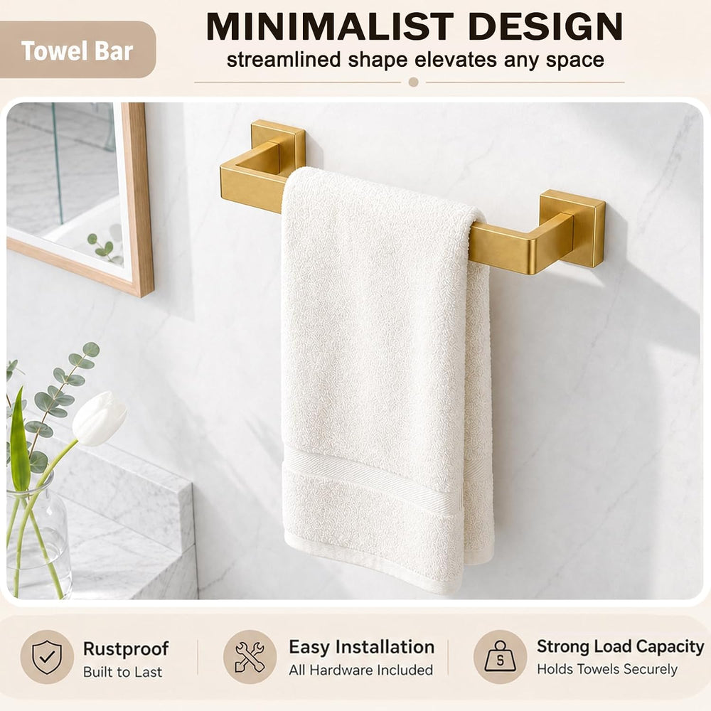 5-Piece Brushed Gold Bathroom Accessorys Stainless Steel Towel Bar Set
