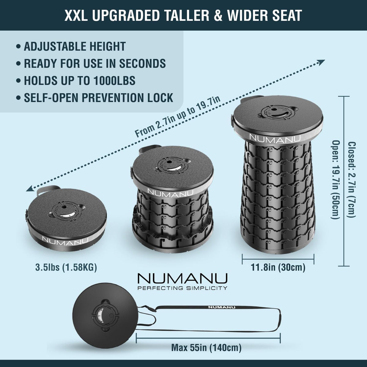 NUMANU XXL Collapsible Stool for Adults, Portable Folding Seat, 1000 lbs