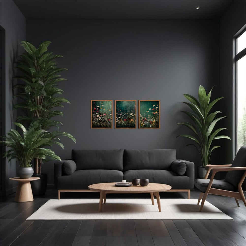 Wow NEW ART Vintage Wildflower Wall Art canvas Set of 3 12x16in Wood Frame