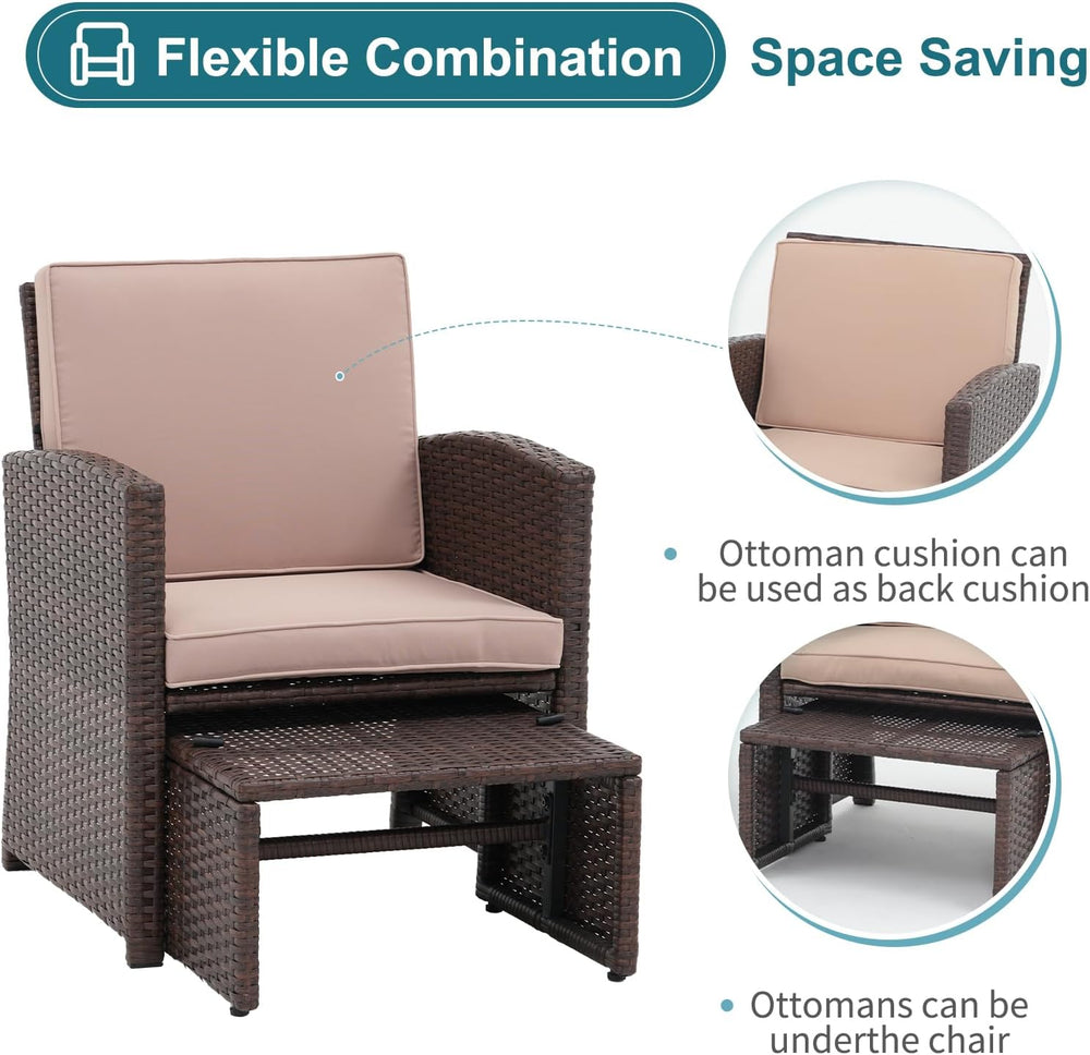 OC Orange-Casual 5 Pcs Patio Furniture Set, Patio Chairs with Ottoman Beige