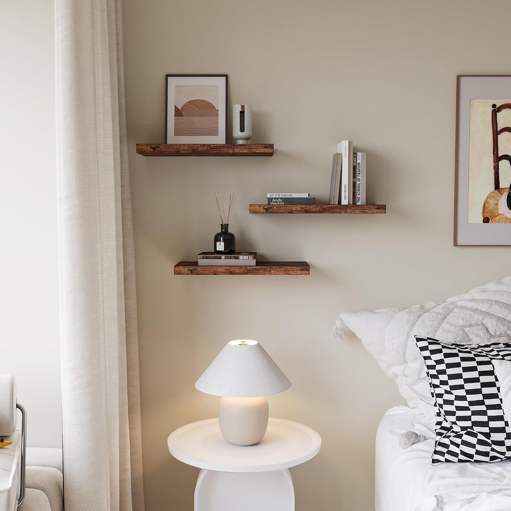 Floating Shelves for Wall Set of 3, 16" Rustic Brown Floating Shelves