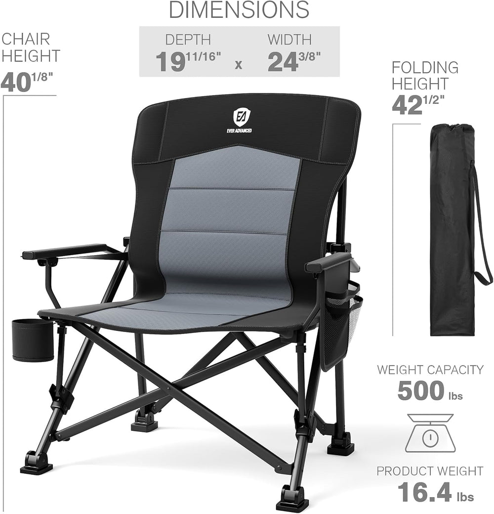 EVER ADVANCED Oversized Folding Camping Chair for Adults with Adjustable Lumb...