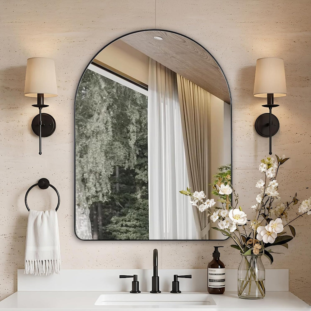 ANDY STAR Arched Mirror, 24 x 32 Inch Black Wall Mirror in Stainless Steel Me...