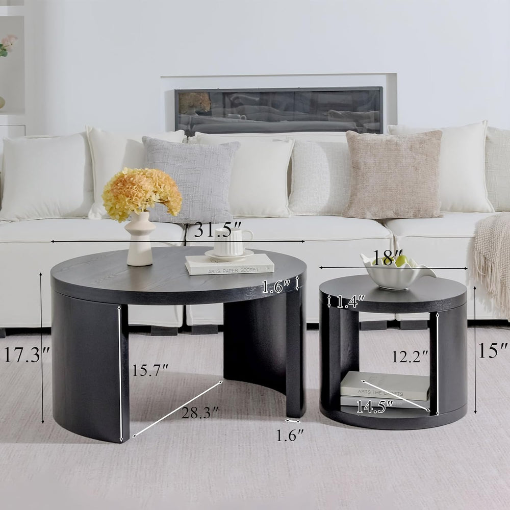 Round Nesting Coffee Table Set of 2, 31.5 & 18 in, Black