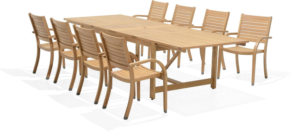 Amazonia Berlin 9-Piece Teak Finish Rectangular Extendable Patio Dining Set