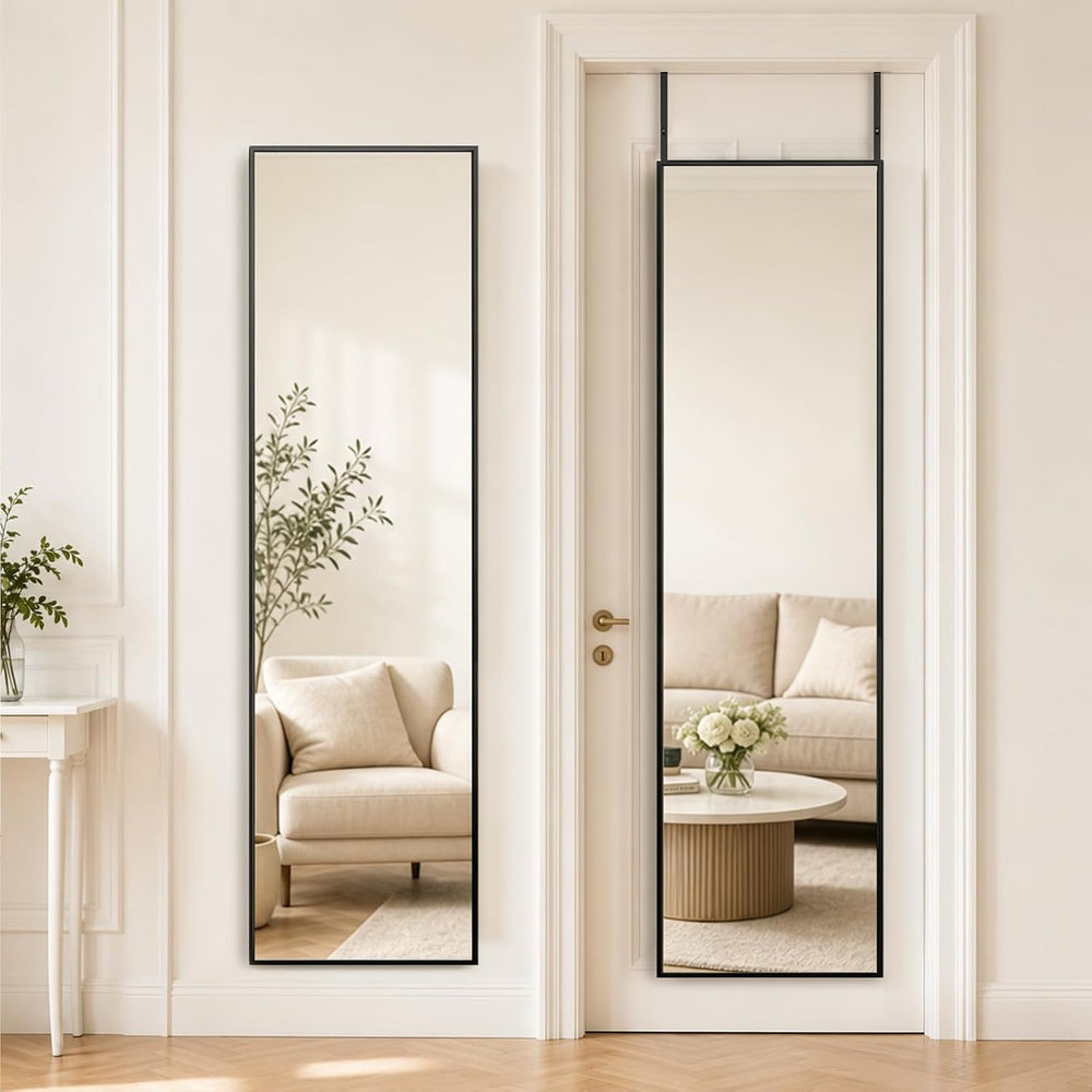 Kosmonia 57x16 Inch Full Length Mirror Over the Door Black Full Body Mirror