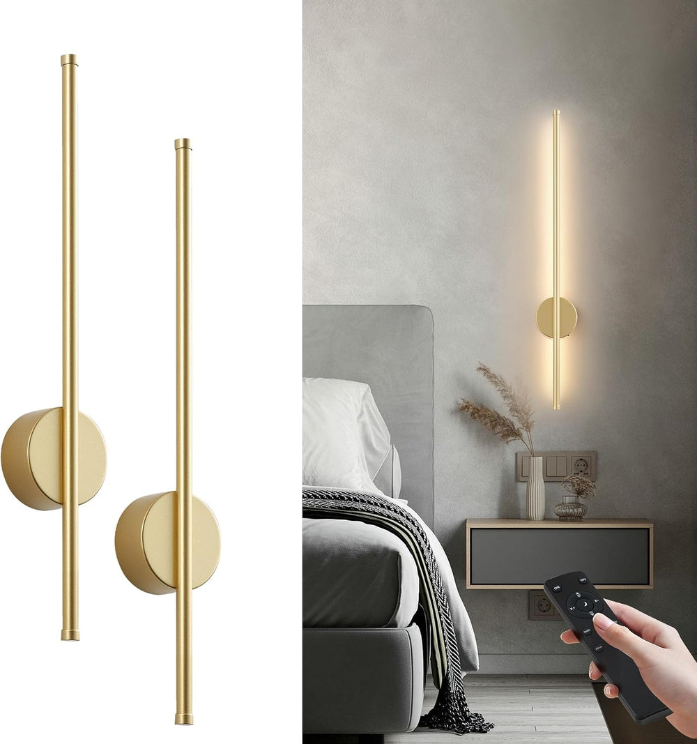 KARTOOSH Battery Operated Modern Wall Sconce Set of Two, 23.6 Inch Gold