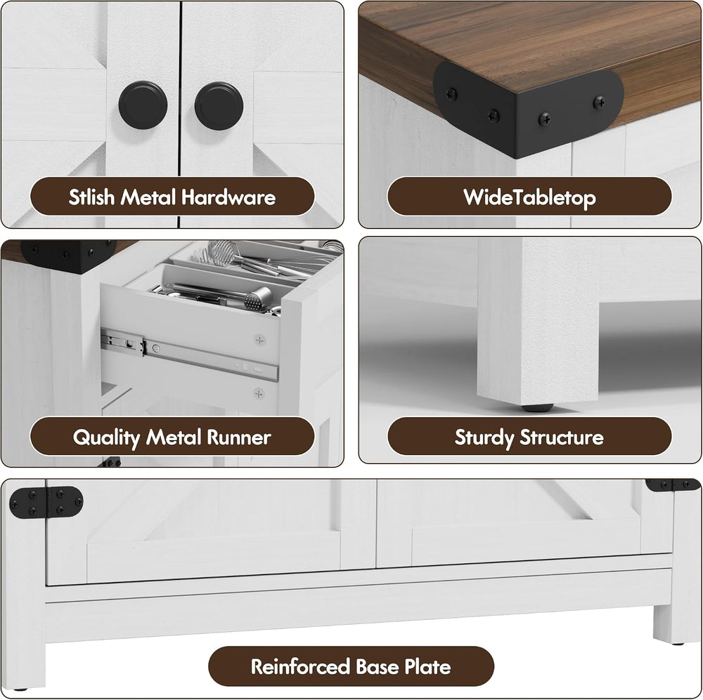YESHOMY Farmhouse Coffee Bar Accent Cabinet Barn Doors,Rustic Brown White