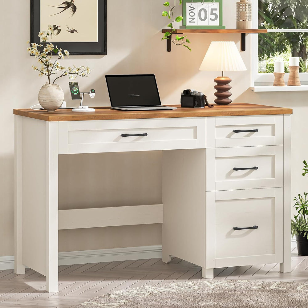Vabches Farmhouse 47" Executive Desk, Computer Desk with File Drawer and...