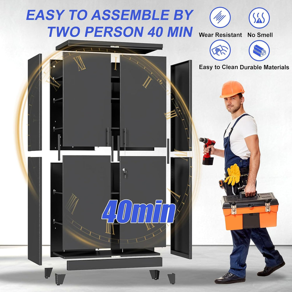 GAIOUS 79" Tall Metal Pantry Storage Cabinet with Lock, File Cabinet Black