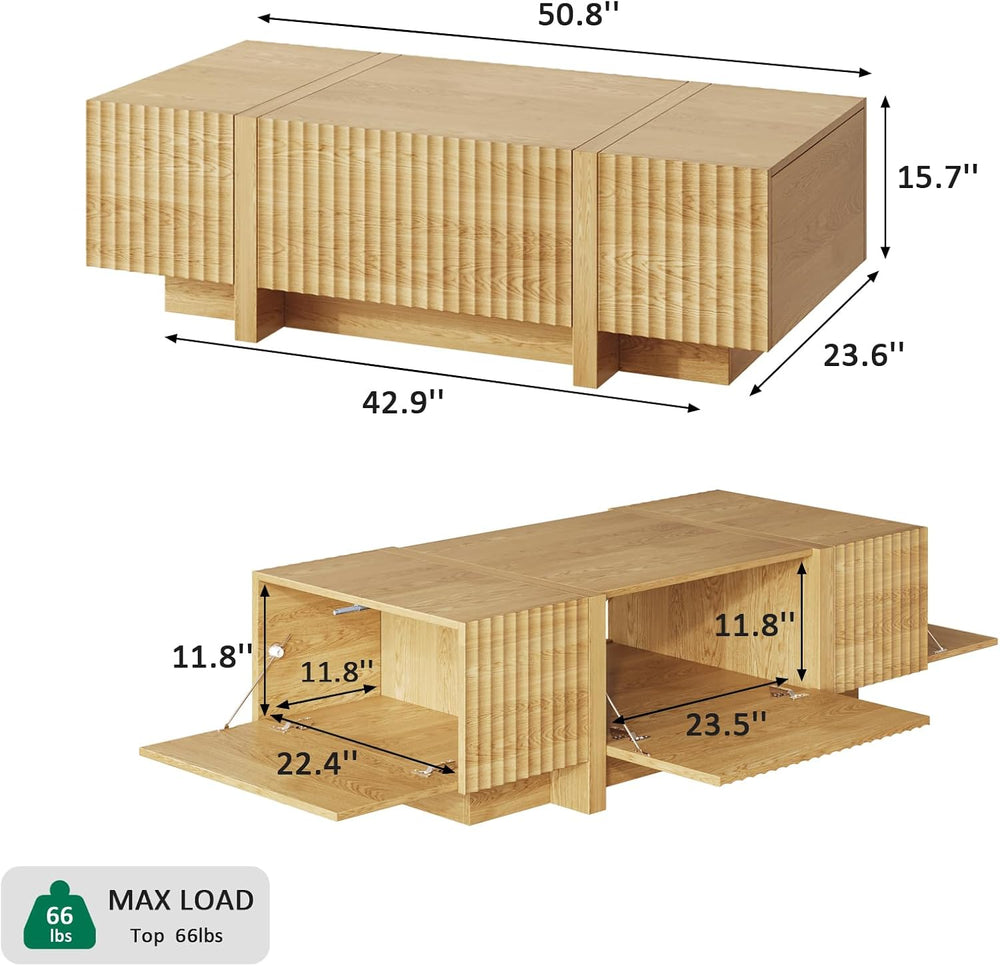 Fluted TV Stand and Coffee Table Set of 2, Rectangular, Natural
