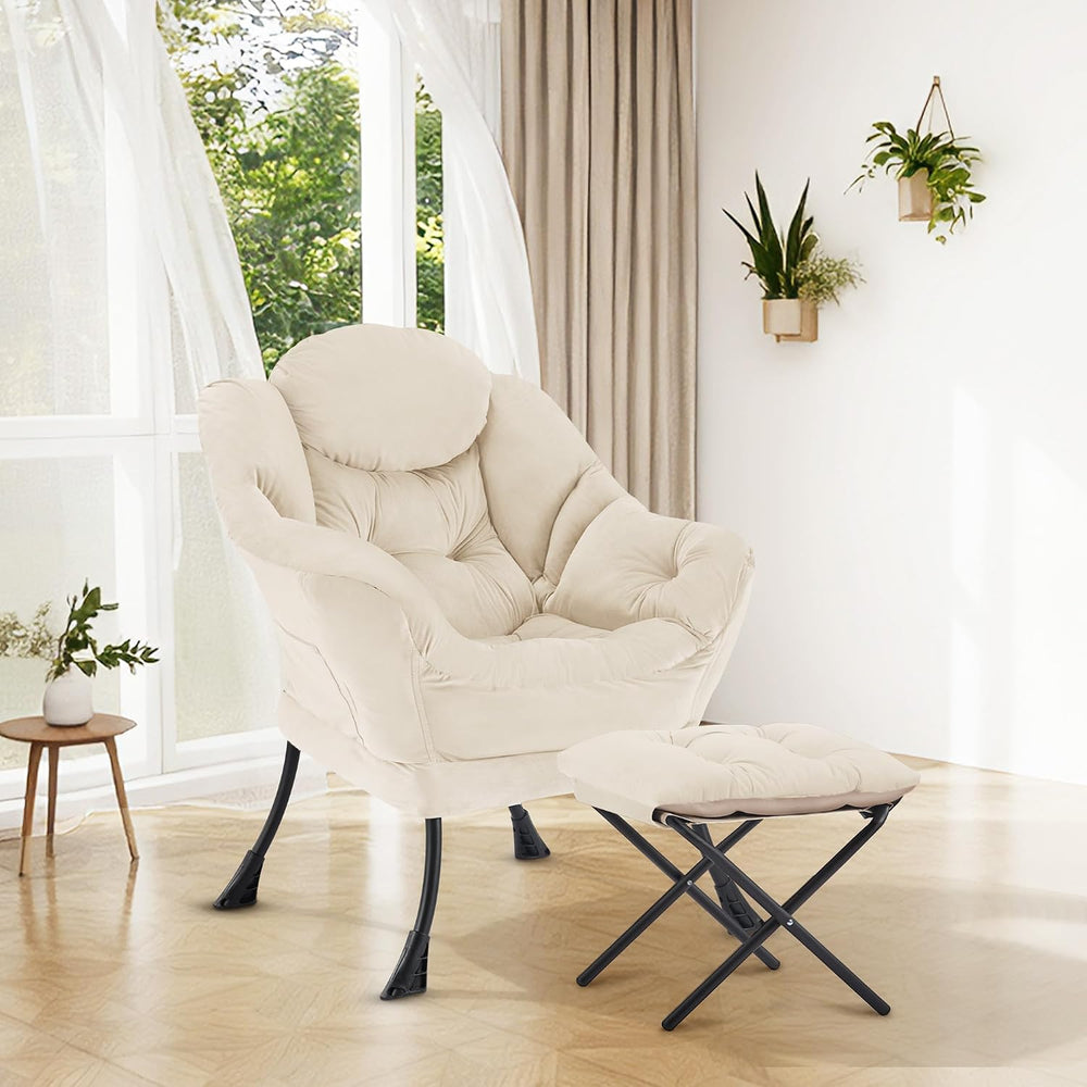 SAETSFEG Lazy Chair with Ottoman, Modern Accent Lounge Chair with Side Pocket...
