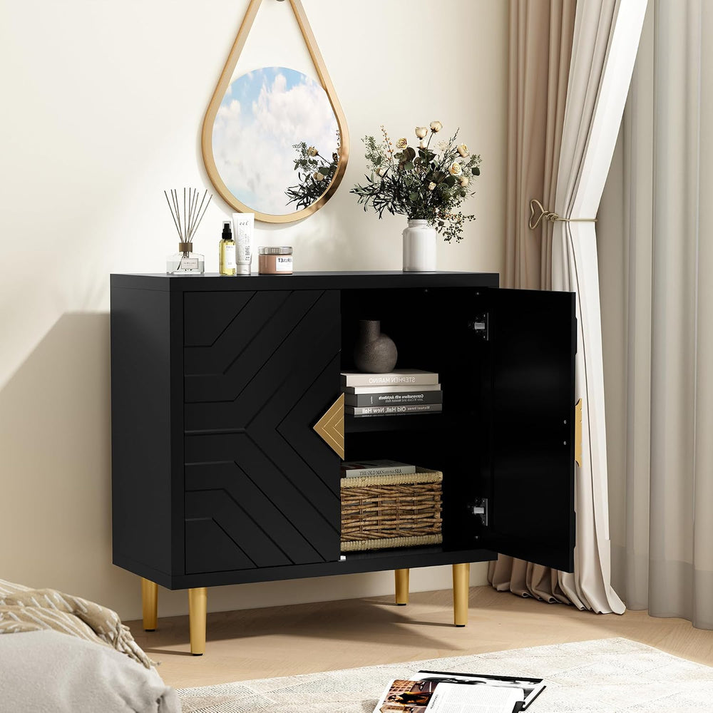 HLR 31.7'' Modern Sideboard Storage Cabinet with 2 Doors, Black