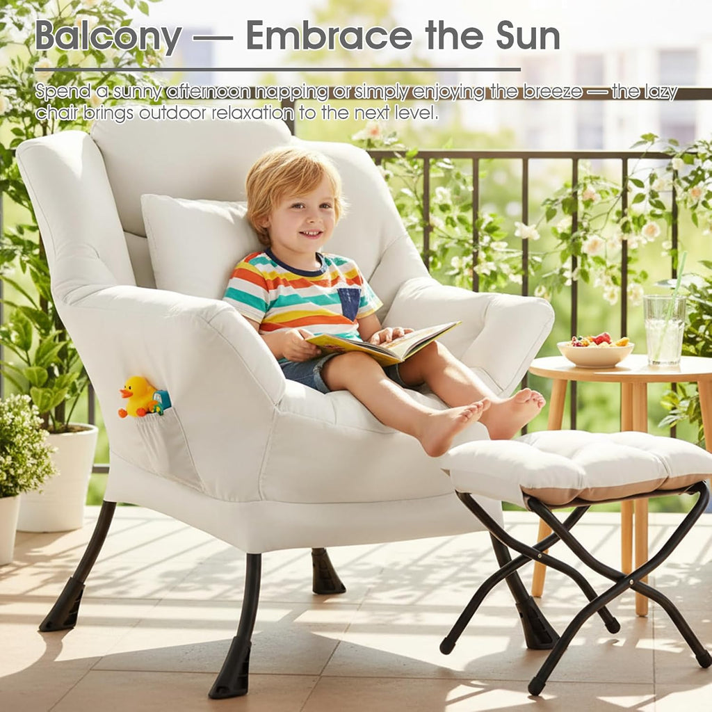 Lazy Chair with Ottoman, Comfy Reading Chair for Bedroom
