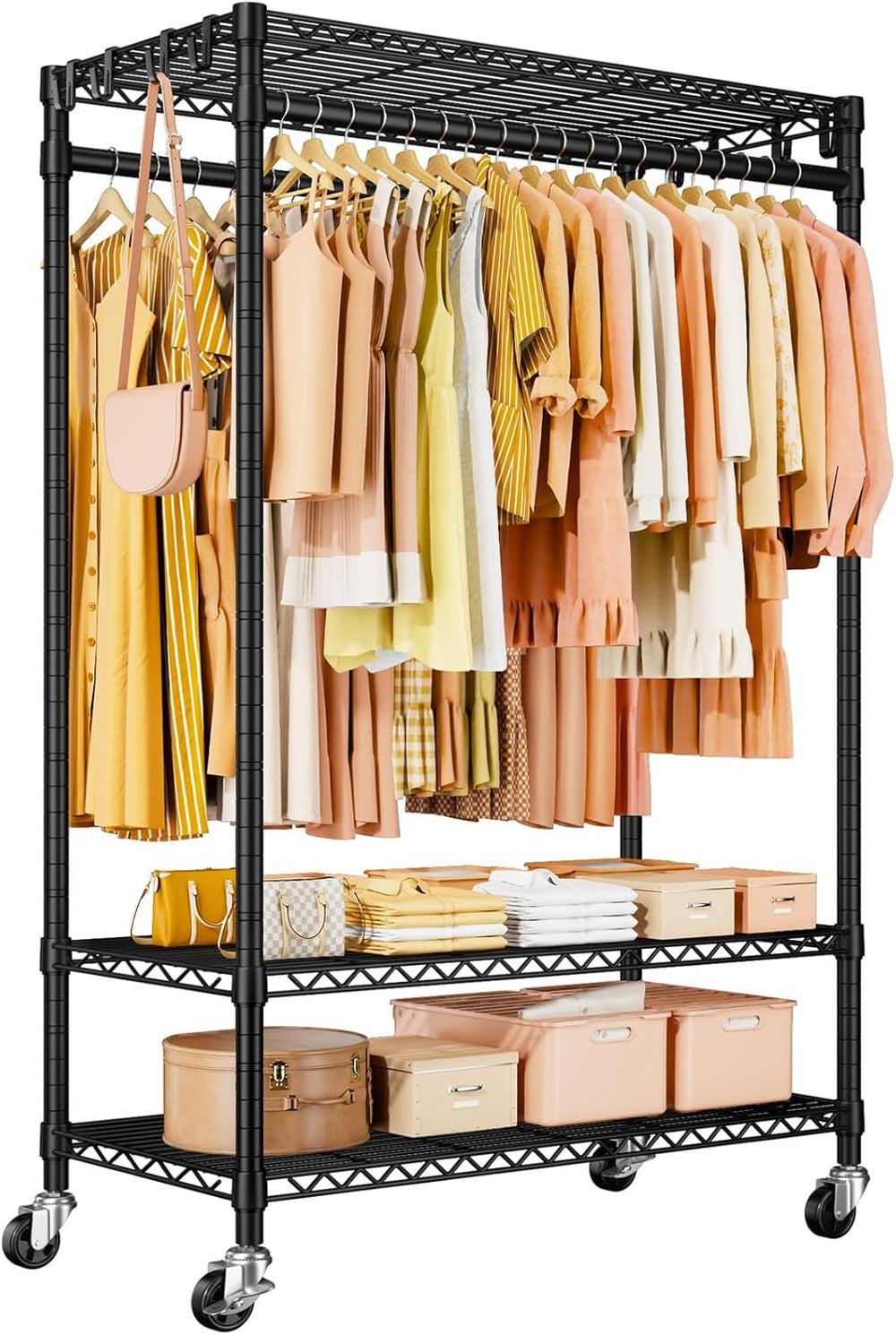 ULIFHOME P7 Rolling Clothes Rack, Clothing Racks for Hanging Clothes, Black