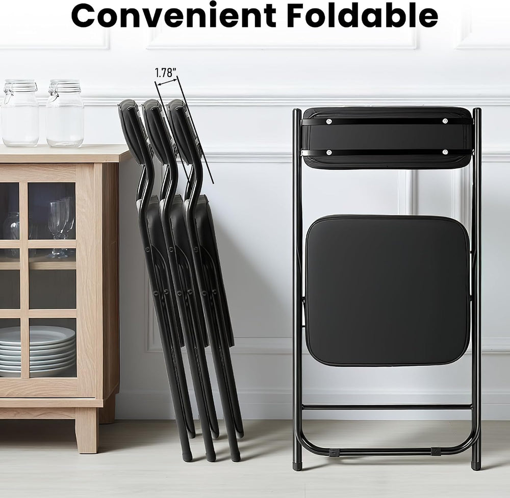 4 Pack Black Folding Chairs with Thick Padded Seat & Backrest