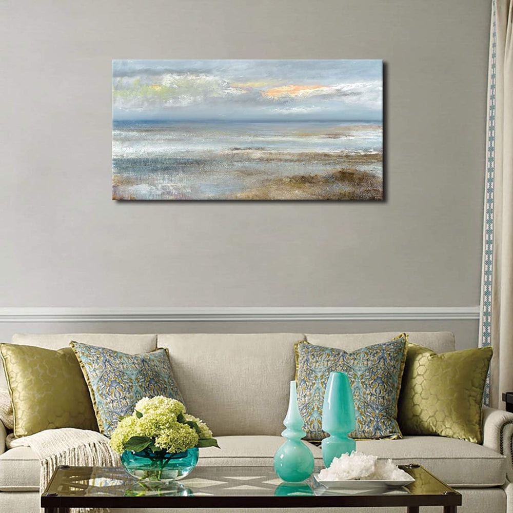 Large Blue Ocean Abstract Wall Art, Modern Contemporary Decor, 24" x 48&...