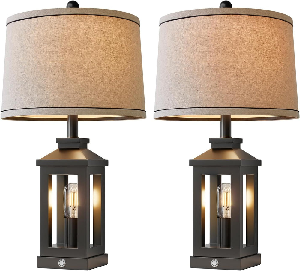 BOBOMOMO 23.75" Farmhouse Black Table Lamps Set of 2– Rustic Bedside Lam...