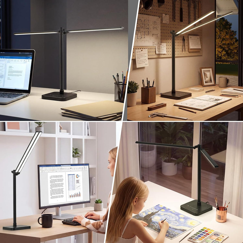 BOHON Desk Lamp for Home Office Dual Head 24W Swing Arm Task Lamp Black