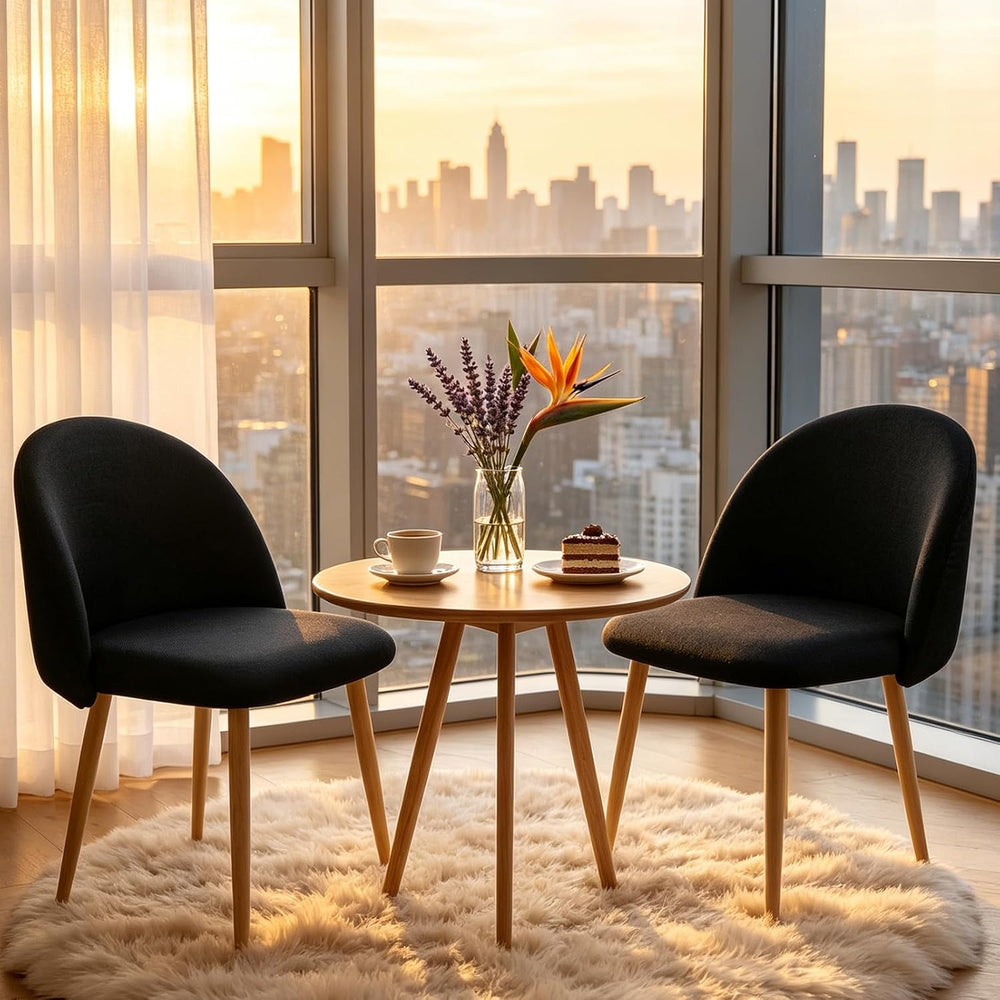 Dining Chairs Set of 2 Black Linen Fabric Kitchen Side Chair Accent
