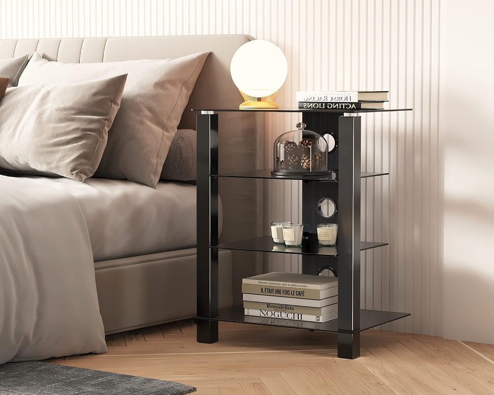 FITUEYES 4-Tier AV Media Cabinet Stand with Multiple Height Options, Black