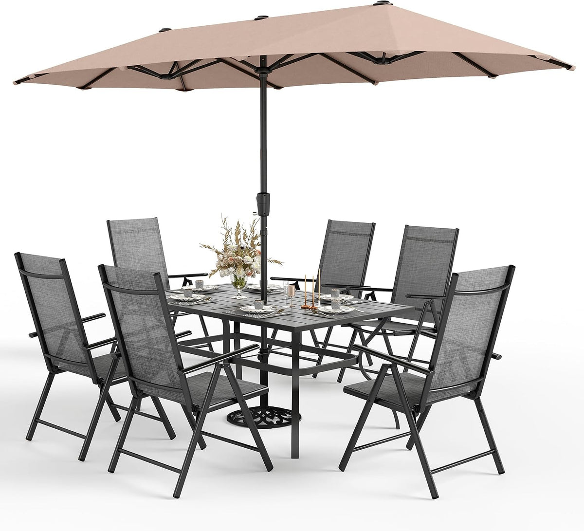 Sophia & William Patio Dining Set for 6 w/Folding Chairs & Beige Umbrella