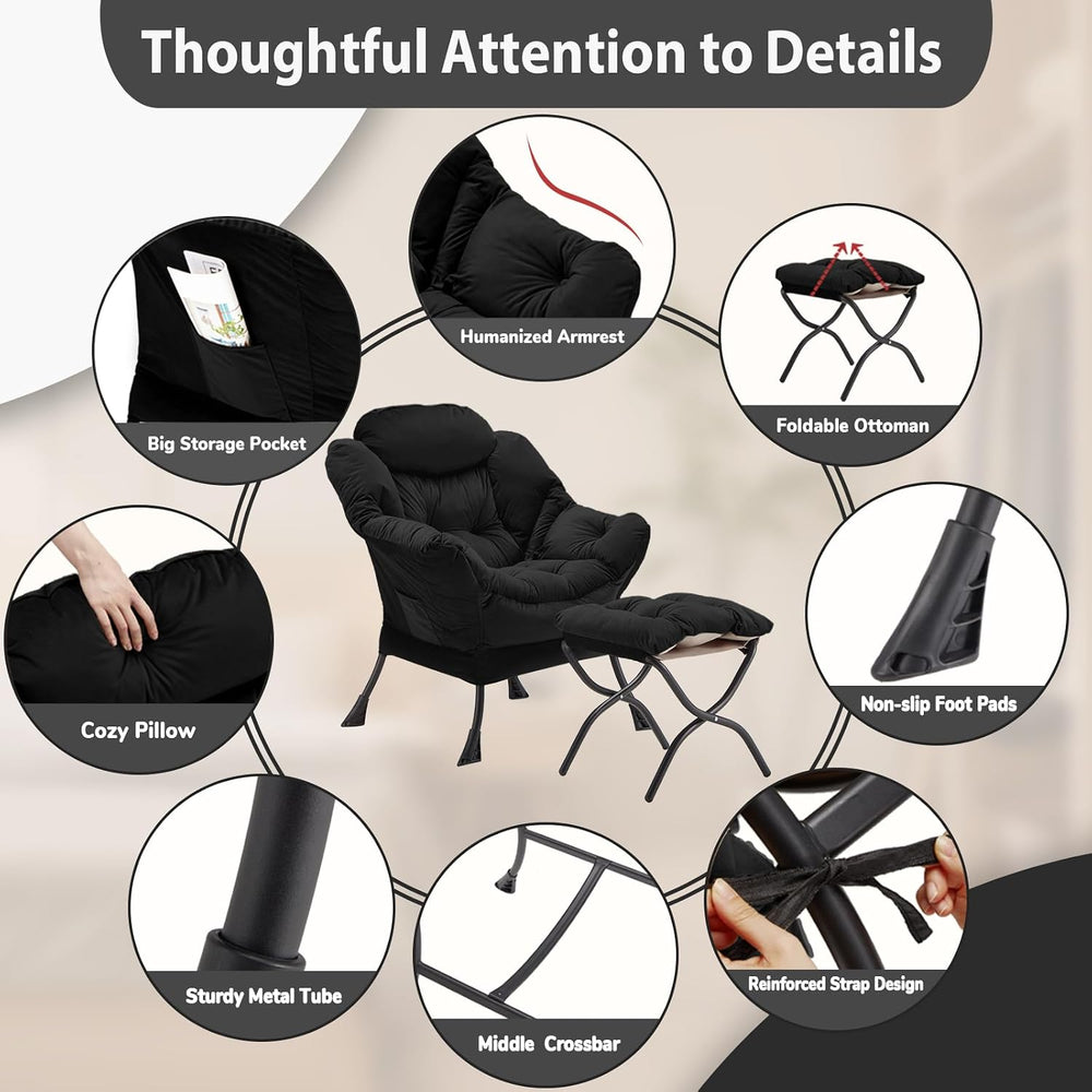Youtanic Lazy Chair with Folding Ottoman, Accent Chair Velvet Upholstered wit...