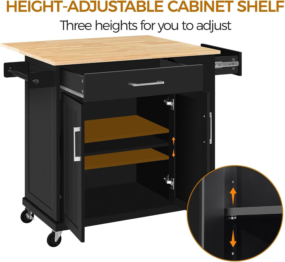 Yaheetech Kitchen Island Cart with Storage, Drop Leaf, Open Shelves, Black