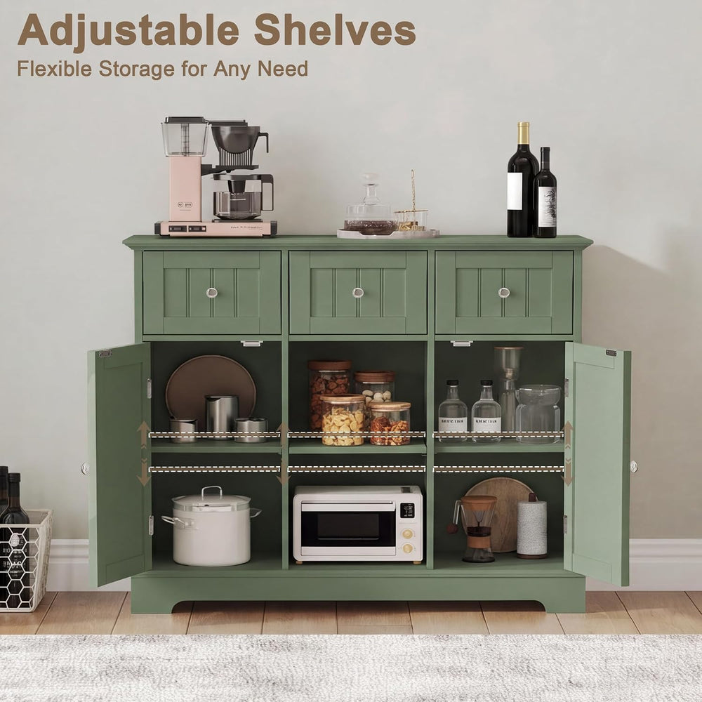 ChooChoo 35.4" Coffee Bar Cabinet with 3 Drawers and 2 Doors, Green