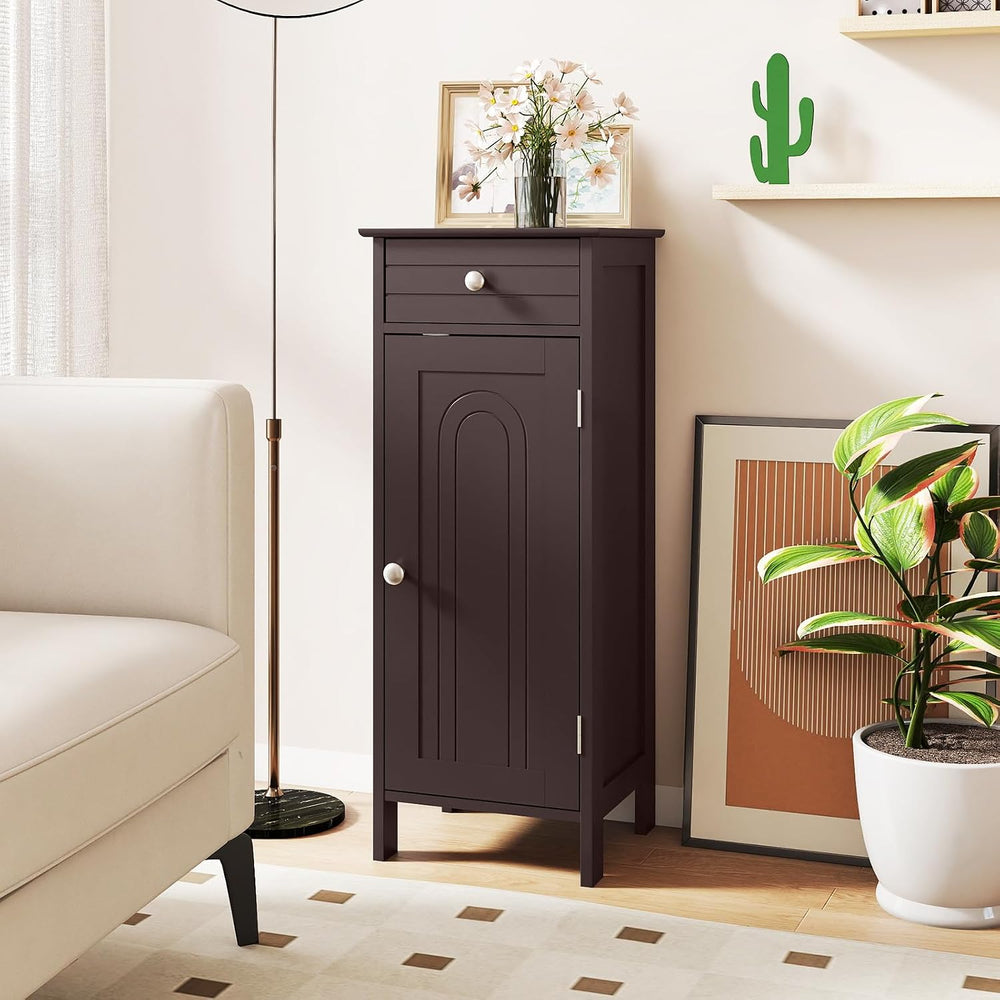 GLACER Bathroom Storage Cabinet, Single Door Narrow Floor Cabinet (Brown)
