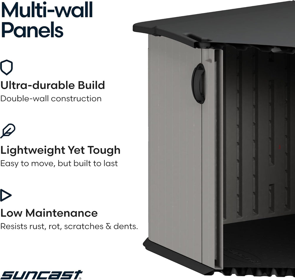 Suncast Horizontal Storage Shed, 98 Cu Ft, Resin, Glidetop, Sliding Lid