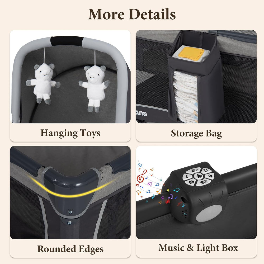 INFANS 5 in 1 Pack and Play with Bassinet, Changing Table, Storage Basket