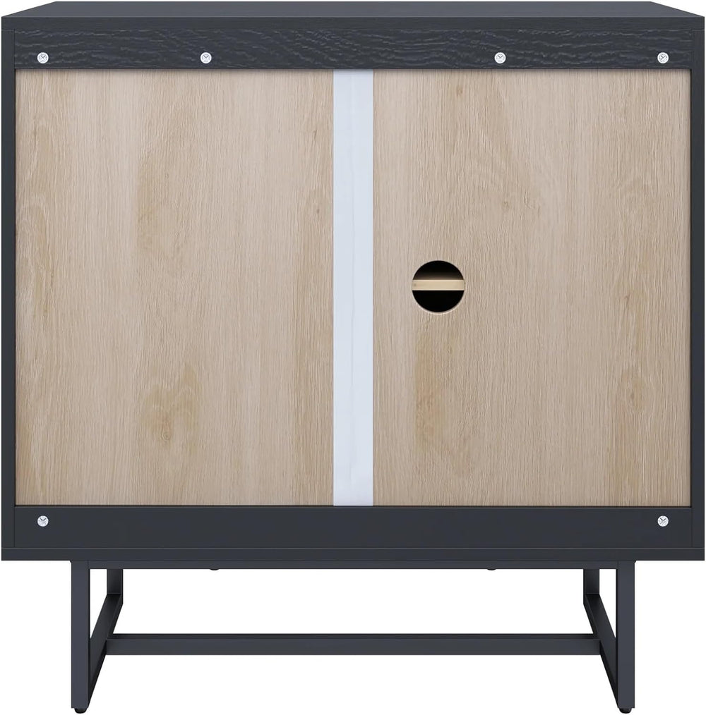 Nathan James Kova Rattan Wood Accent Sideboard Storage Cabinet with Matte Met...