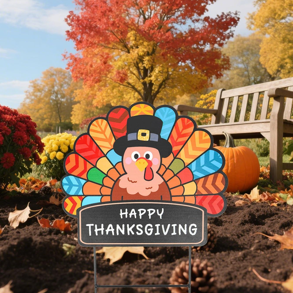 Thanksgiving Decorations Outdoor - Metal Turkey Yard Stakes Happy Thanksgivin...