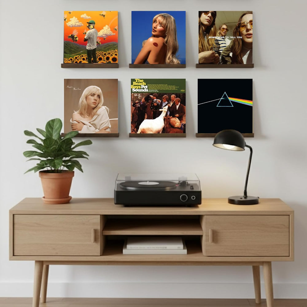 Ilyapa Vinyl Wall Mount Floating Record Shelves- 6 Pack, Espresso Wood