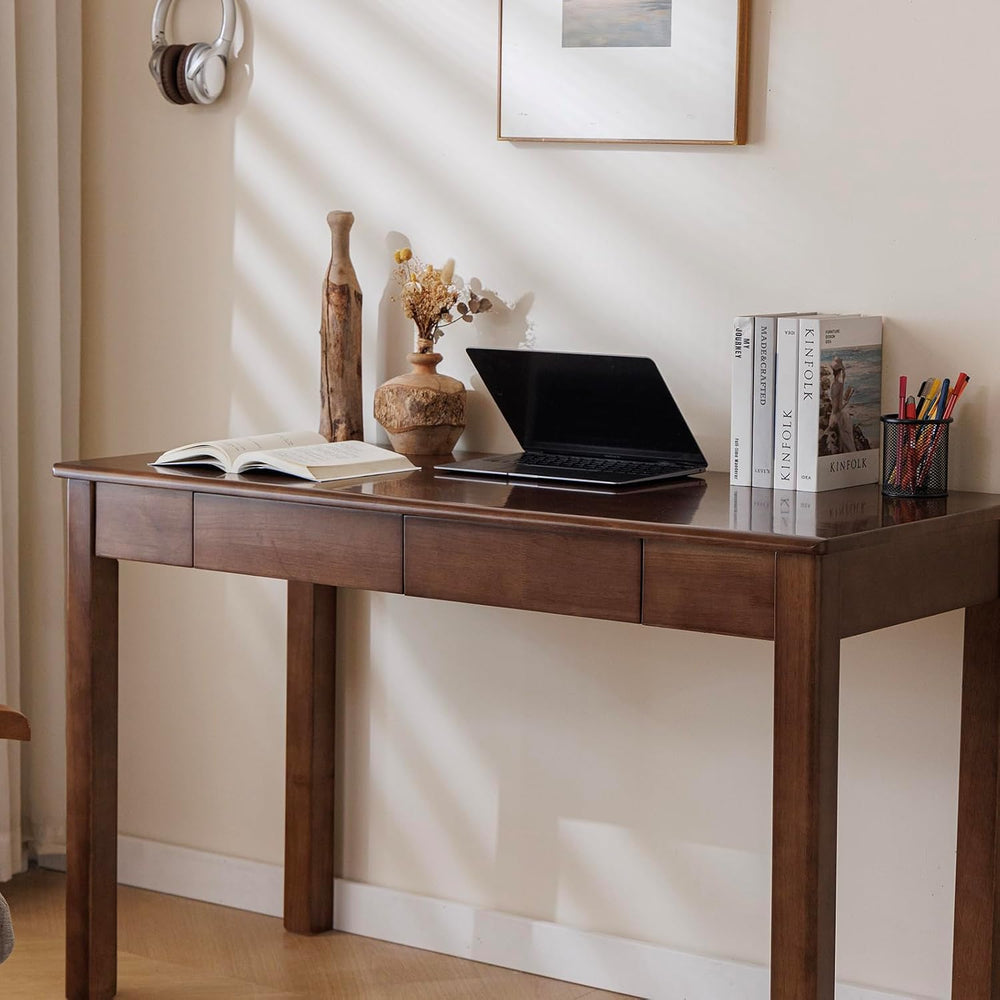 Solid Wood Desk with Drawer (Walnut Color, 47.2inch)