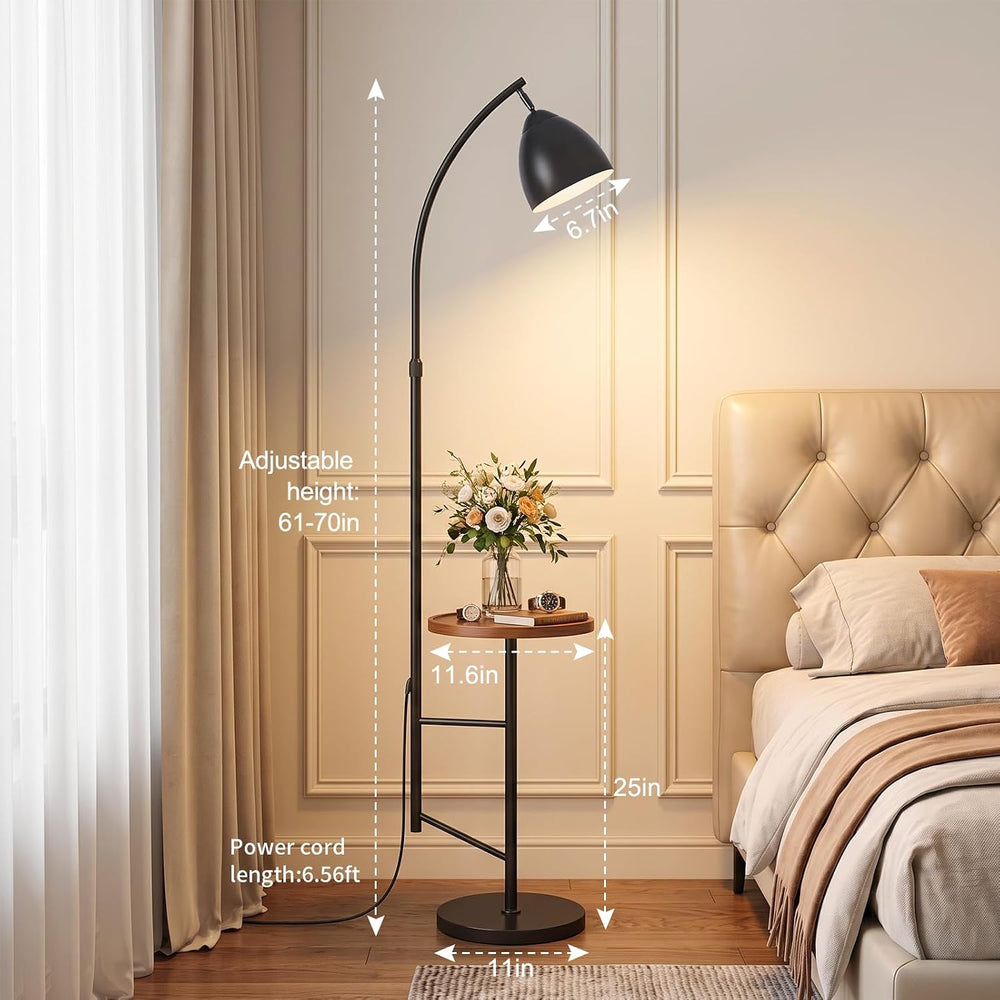 Black Arc Floor Lamp with Table, Adjustable Height & Iron Head