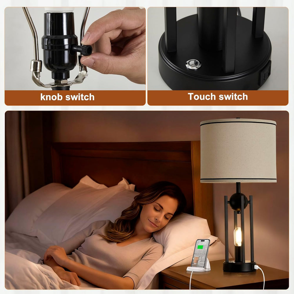 Upgraded Dual-Light Table Lamp Set of 2, USB C+A Ports-Black 25''
