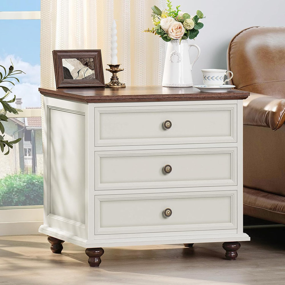 Joaxswe 24" Wide Farmhouse Night Stand Set of 2,Large End Table with 3 D...