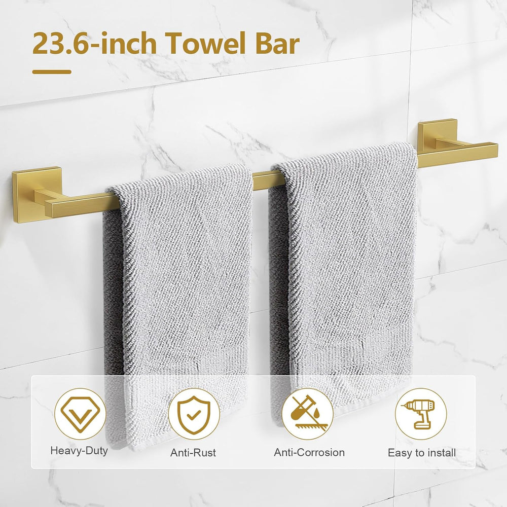 TQKAG 5-Pieces Brushed Gold Bathroom Hardware Accessories Set 23.6" SUS3...