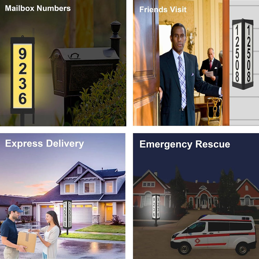 3 Side Solar Address Numbers, Lighted House Numbers for Outside