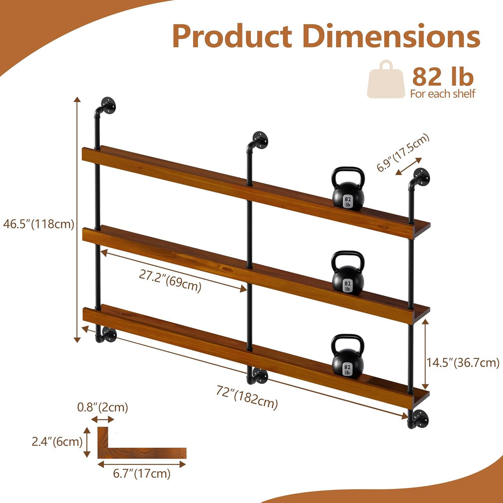 Bar Shelves, Wall Mounted Wine Rack, Walnut Brown, 72 Inch