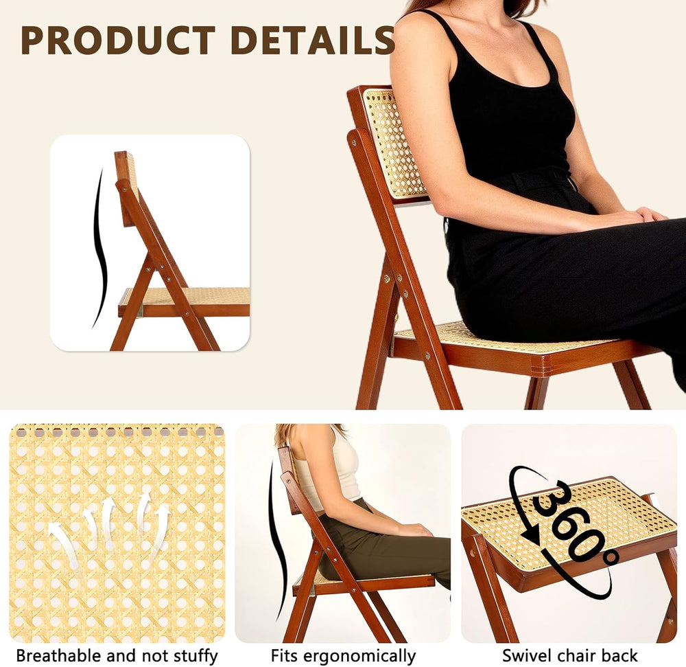 Rattan Dining Chairs Walnut Natural Resin Rattan Chair Foldable 4 Pack