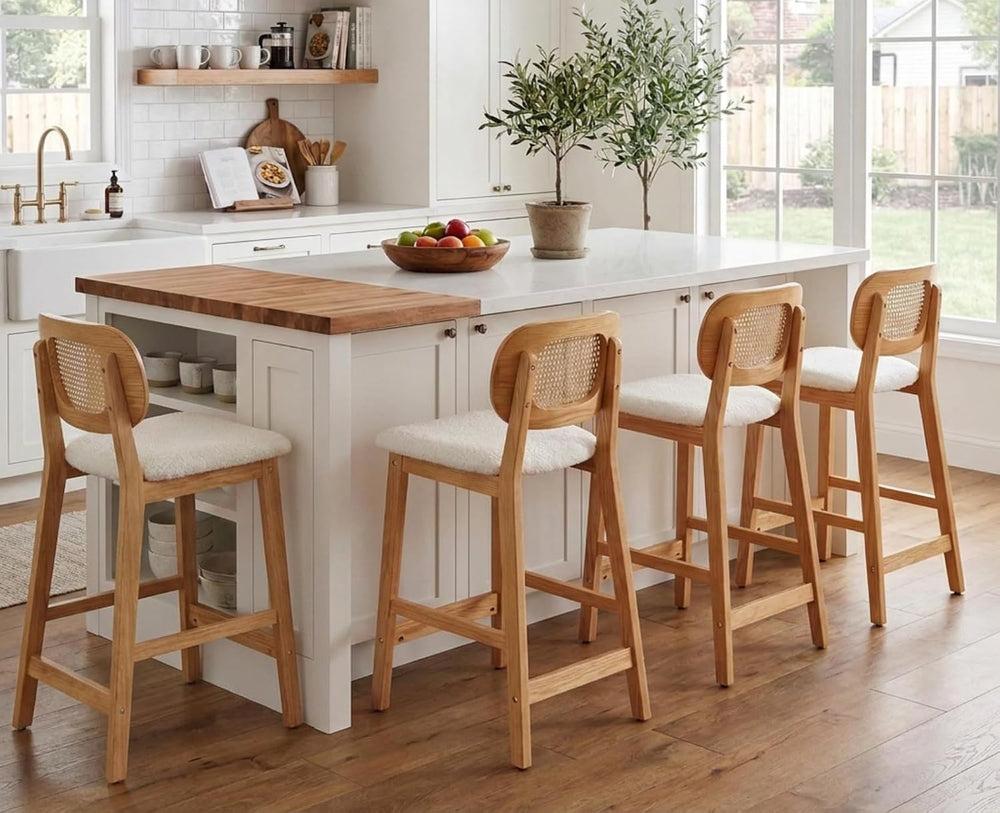 EALSON Counter Height Bar Stools Set of 4 Rattan Back Farmhouse Barstools Mid...