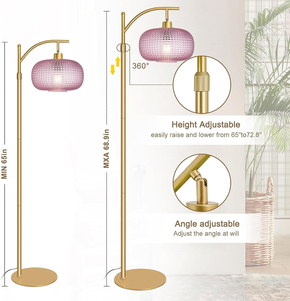 Glass Floor Lamp for Living Room,Modern Standing Lamp with Pink Lamp Shade